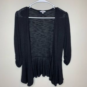 Candie's Draped Peplum Open Cardigan